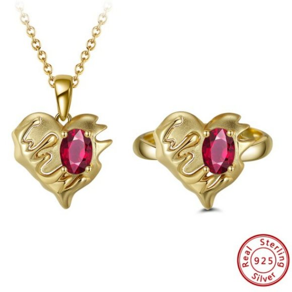 Jewellery Necklace and Ring with Rare Earth Stone and Precious Metal - Picture 2 of 4